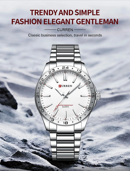 CURREN 8452 Men Quartz Watch Simple Fashion Leisure Business Clock Black Silvery Stainless Steel Strap Wristwatch for Male