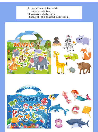 New Children Reusable Scene Cute Stickers DIY Puzzle Sticker Games Books Cartoon Animal Learning Cognition Toys For Kids Gift