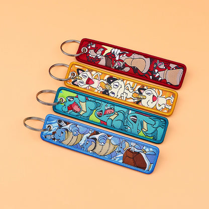 Japanese Anime Elf Monsters Keychain for Cars Backpack Key Holders Embroidery Keyrings Key Tag Jet Tag Accessories Gifts 1pcs