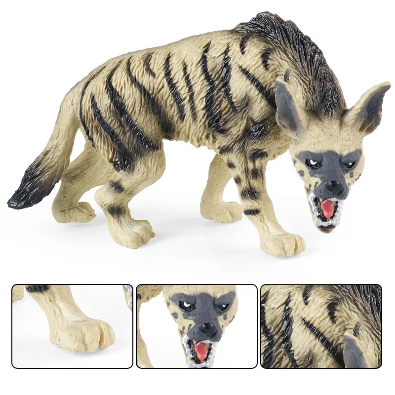 Oenux Classic Wild African Animals Simulation Tiger Hyaenidae Action Figure Figurines PVC Model Education School Kid Toys
