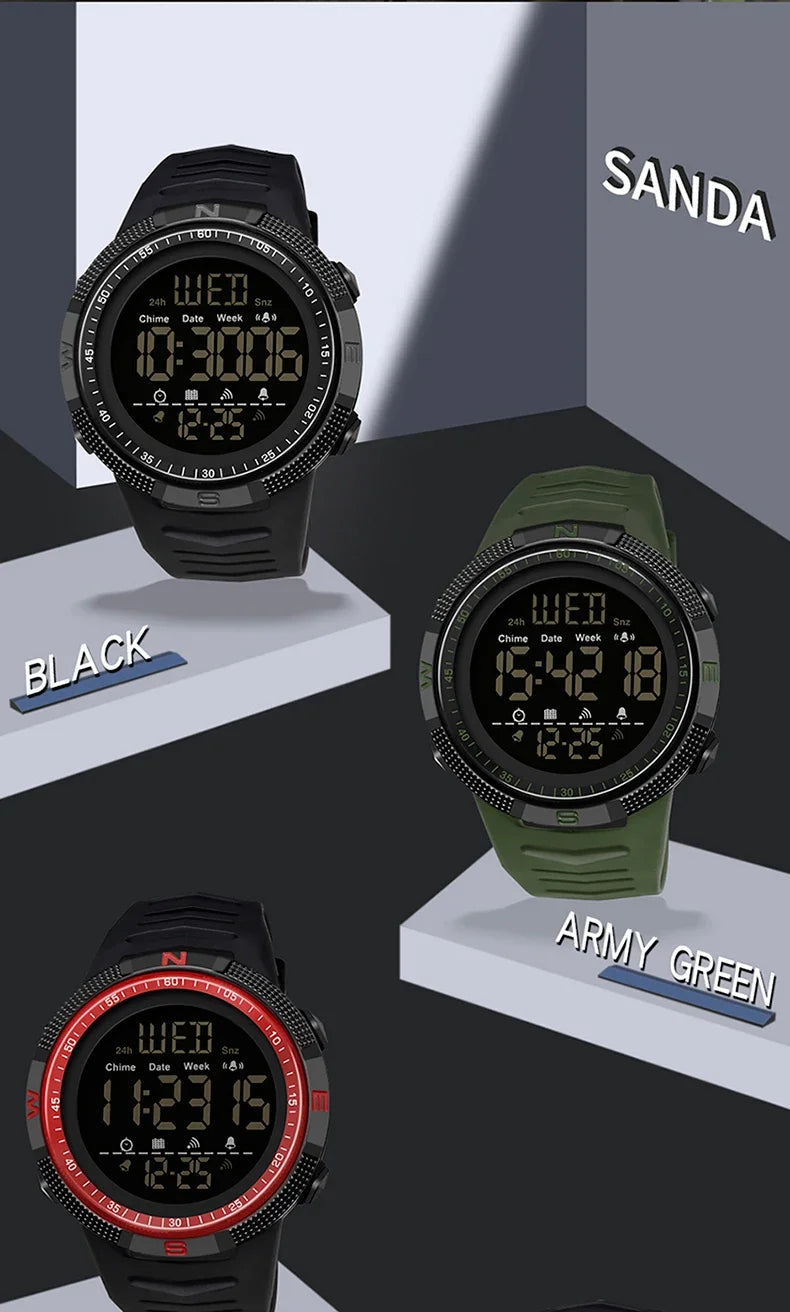 SANDA 6014 Military Sport Watch for Men Clock Digital Wristwatches Shockproof Countdown Waterproof Bracelet Relojes Para Hombre