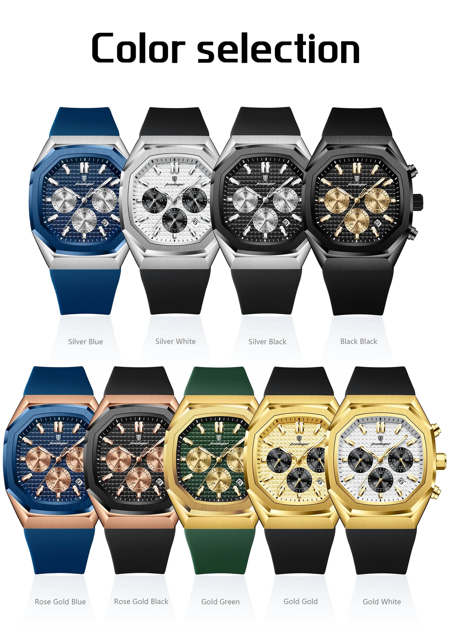 POEDAGAR Business Men's Watch Chronograph Date Silicone Strap Quartz Man Watch Waterproof Luminous Fashion Watches For Men Reloj