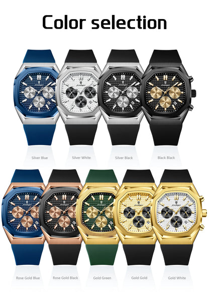 POEDAGAR Business Men's Watch Chronograph Date Silicone Strap Quartz Man Watch Waterproof Luminous Fashion Watches For Men Reloj
