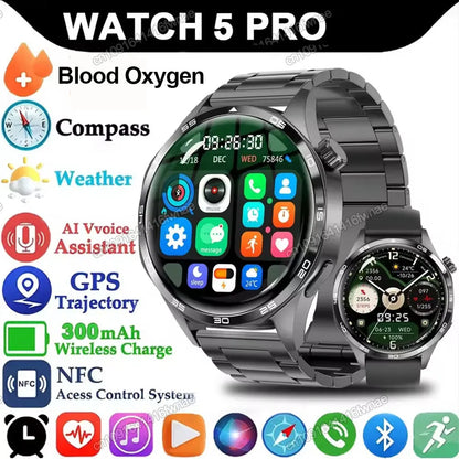 Watch 5 Pro GPS NFC Smart Watch Men 360*360 AMOLED Screen Heart rate Monitor Bluetooth Calls IP68 Waterproof Man Smartwatch 2025