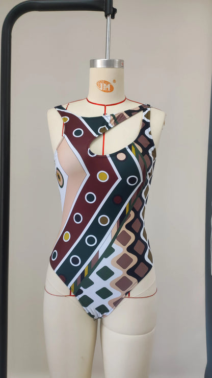 2026 New Luxury Design Women's Hollow Out One-piece Swimsuits And Skirt Geometry Print Sexy Bikini Fashion Beach Bathing Suit