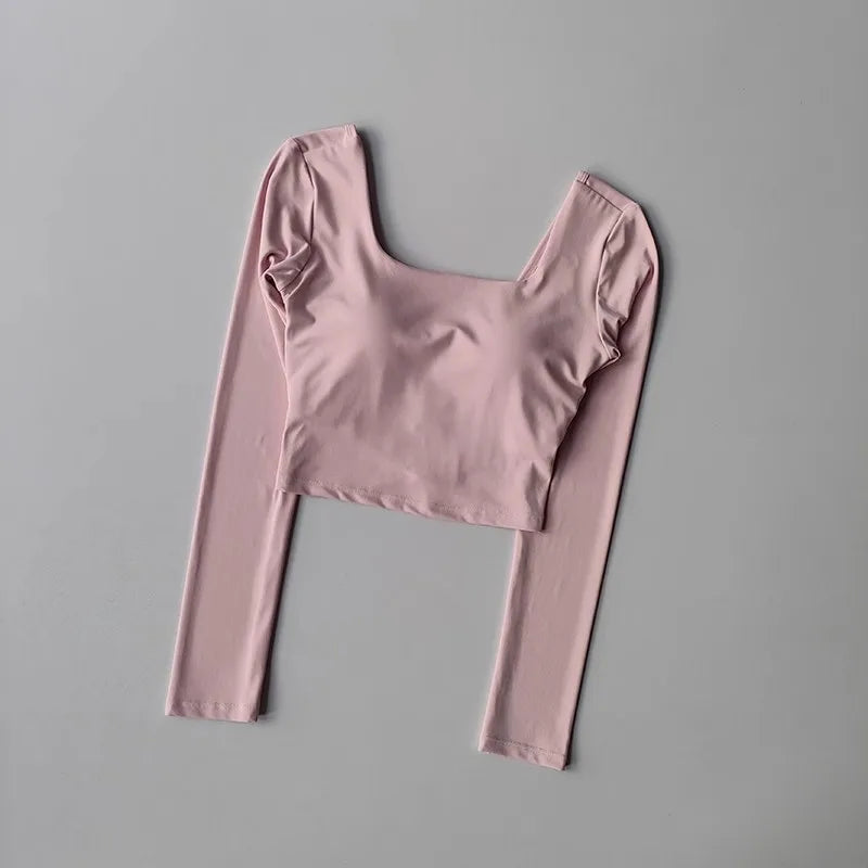 Autumn Slimming Long Sleeved Yoga Top Crossed Back with Fixed Chest Pads for Sports Running Fitness Tight Fitting Shirt