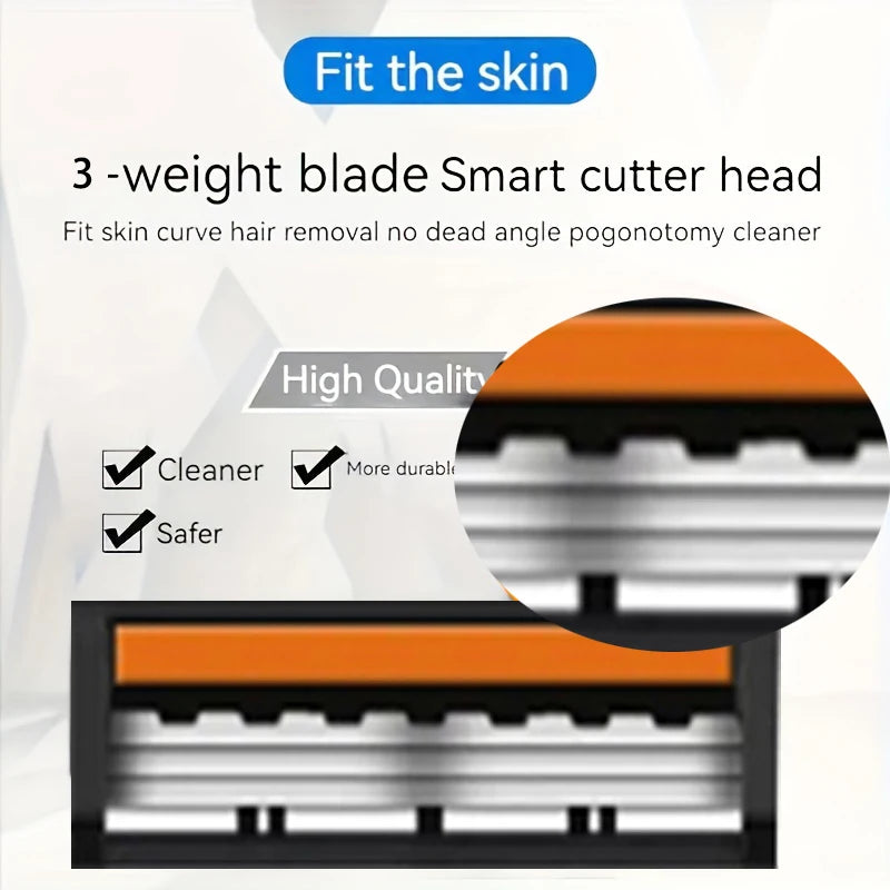 3-Layers Stainless Steel Blade Men Women Manual Safety Razor Hair Removal Shaving Replaceable Shaver Head