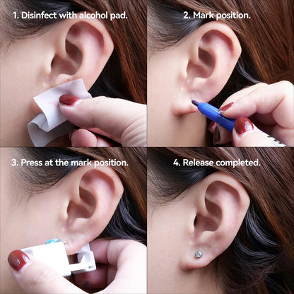 Ear Piercing Tool, Disposable Ear Piercing Gun with Preloaded Ear Stud,Self Ear Piercing Gun Kit with 4mm Zirconia Earrings Stud