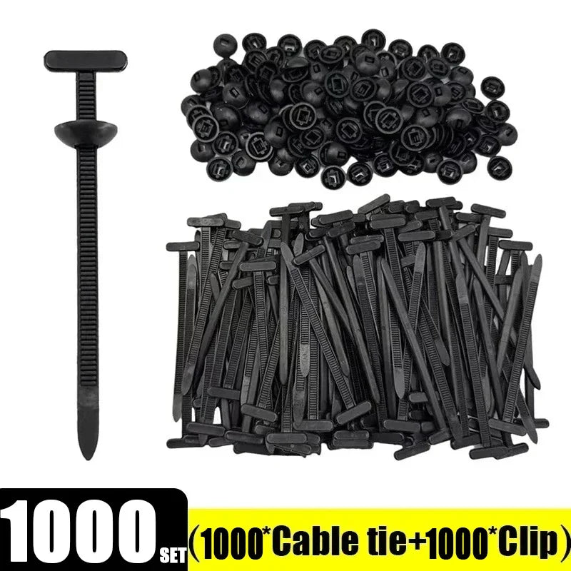 1000-100set Self-locking Universal Nylon Cable Tie Buckle Heavy Duty Zip Ties with Pin & Button Car Daily Repair Fastening Strap