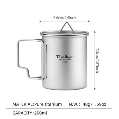 Tiartisan Outdoor Titanium Lightweight Portable Tea Coffee Cup Folding Handle Camping Water Mug for Hiking Travelling