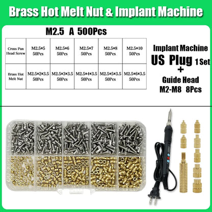 M2 M3 M4 Brass Insert Nut Bolt Screw Implantation Machine Hot Melt Knurled Thread Heat Soldering Iron Tip 3D Printer Accessory