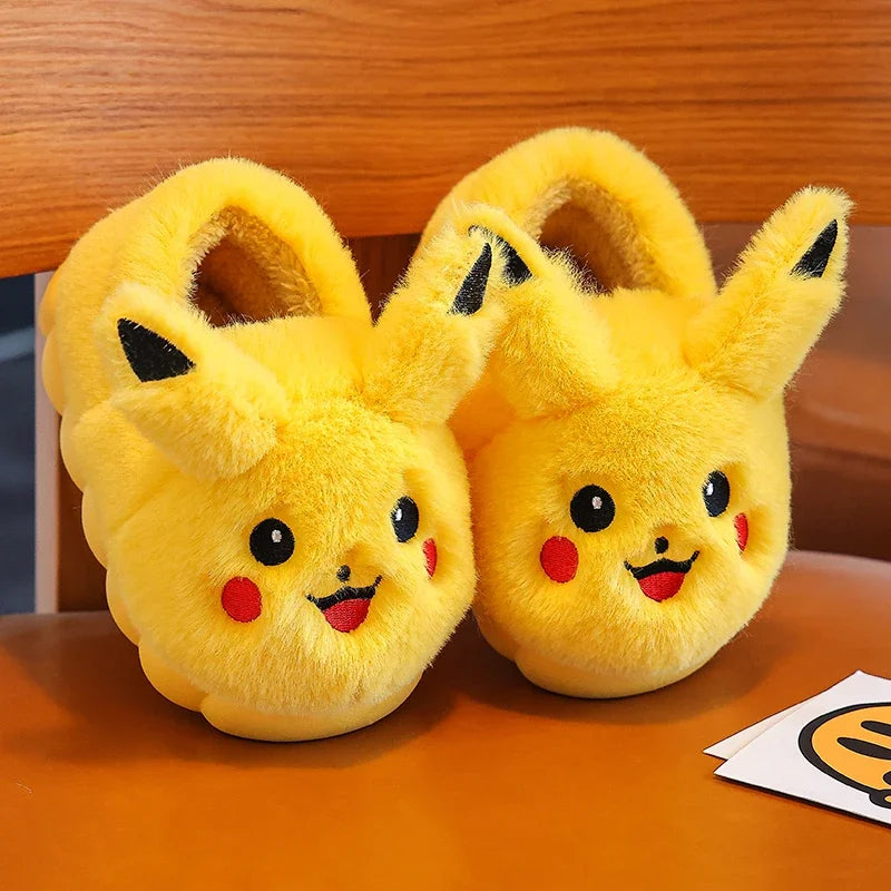 Kawaii Pikachu Figure Cotton Slippers Cover Heel Anime Peripheral Cute Cartoon Flat Autumn/Winter Plush Slippers Christmas Gifts