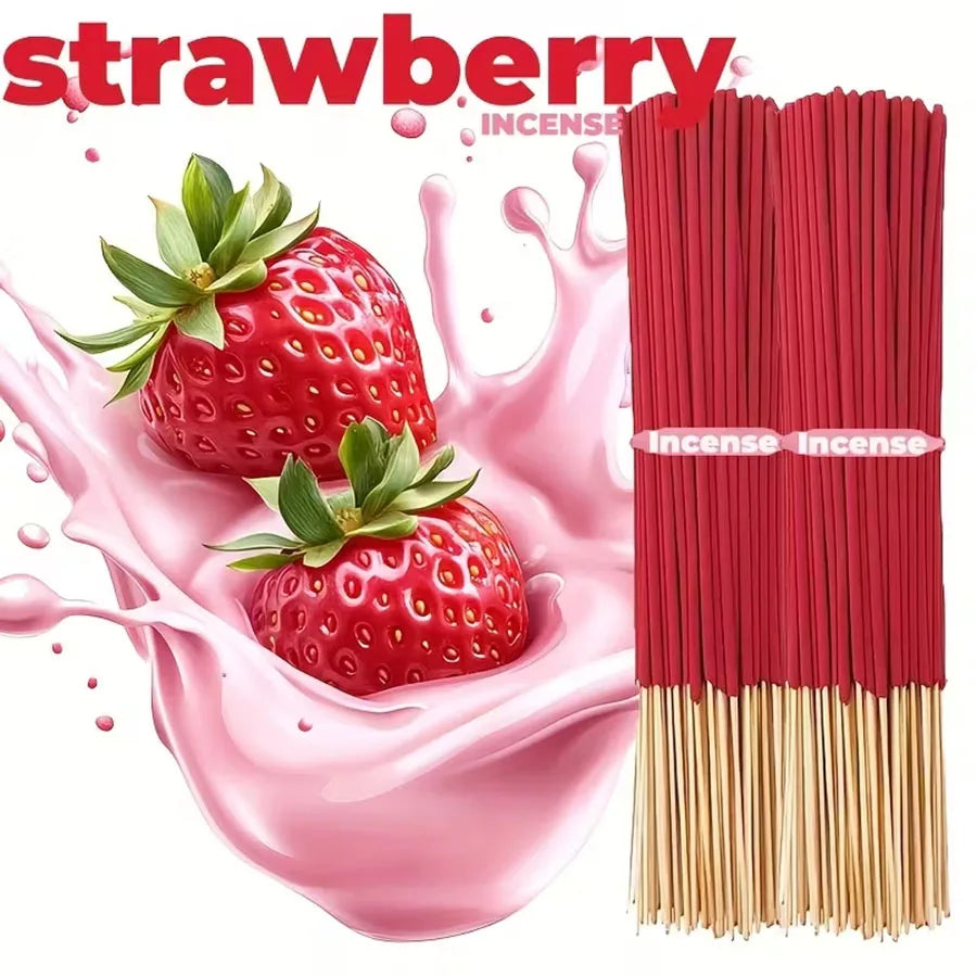 Red High-Quality Creamy Strawberry Incense Stick - Long-Lasting Strawberry Scent with Woody Notes, Fruit Meditation Yoga Home Office Party Holiday Gift, Eliminates Fatigue, Long-Lasting Fragrance (Doesn'T Scatter, Burns Evenl