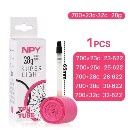 NPY Bike Inner Tube Anti Puncture 28G36G for Road Bikes 700C 23C 25C 28C 32C 35C Ultra-Light TPU Tube 45/65/85MM Presta Valves