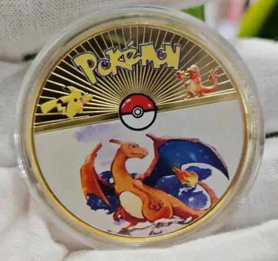 Anime Gold Plated Gold Coin Game Commemorative Coin Pikachu Mewtwo Charizard Gold Coin Game Collection childrens gift