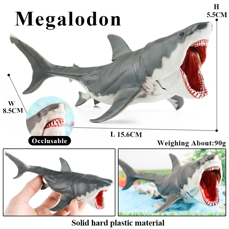 Oenux Savage Marine Sea Life Megalodon Action Figure Classic Ocean Animals Big Shark Fish Model PVC Collection Toy For Kids Gift