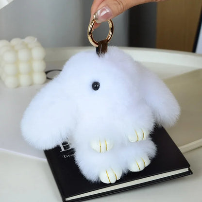 Cute Pluff Bunny Keychain Women Fur Pom Pom Angel Rabbit Key Ring Hare Plush Dolls Toy Girls Bag Car Key Pendant Kids Xmas Gift