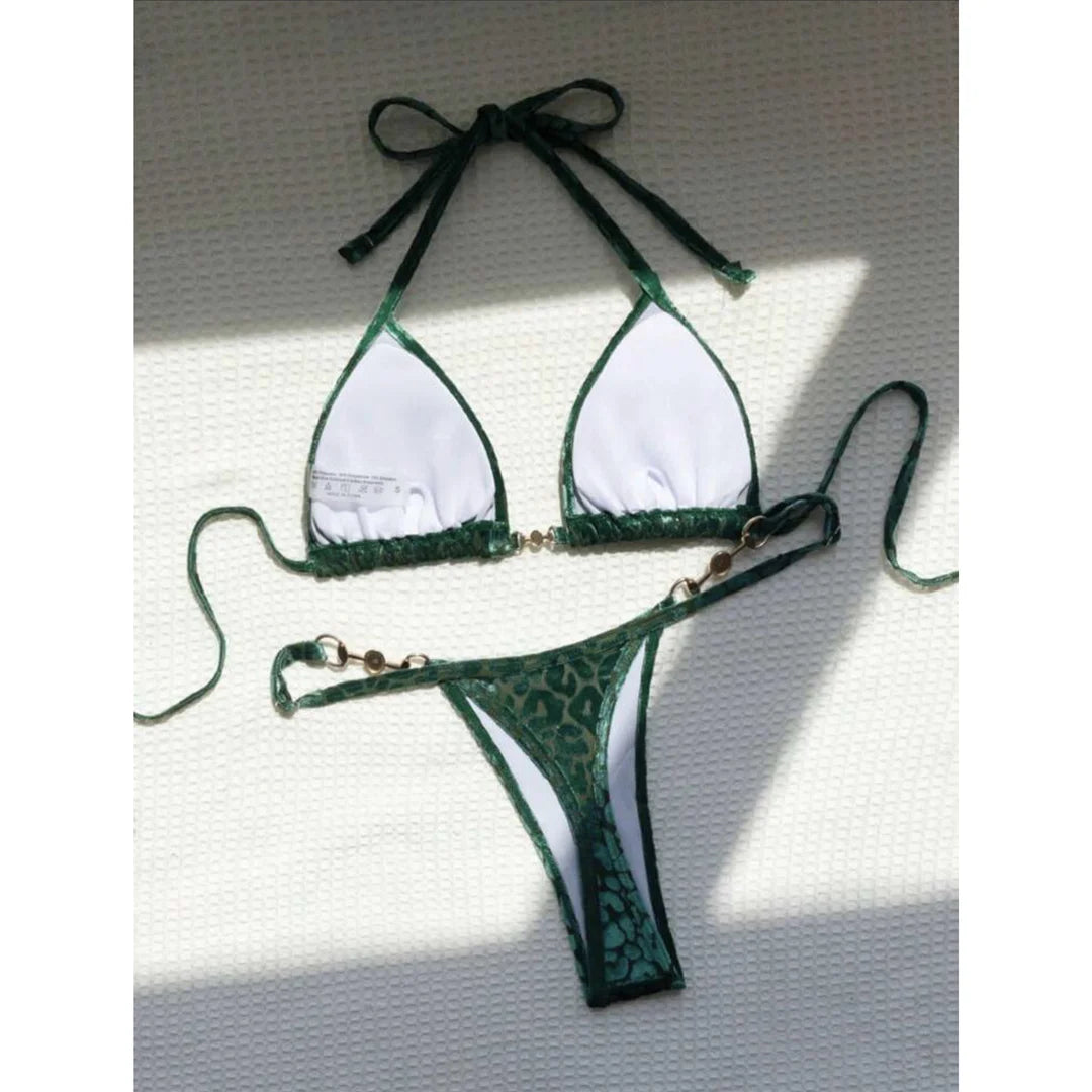 S- XL Leopard Halter Mini Micro Thong Bikini Women Swimwear Female Swimsuit Two-pieces Bikini set Bather Bathing Suit Swim V5207