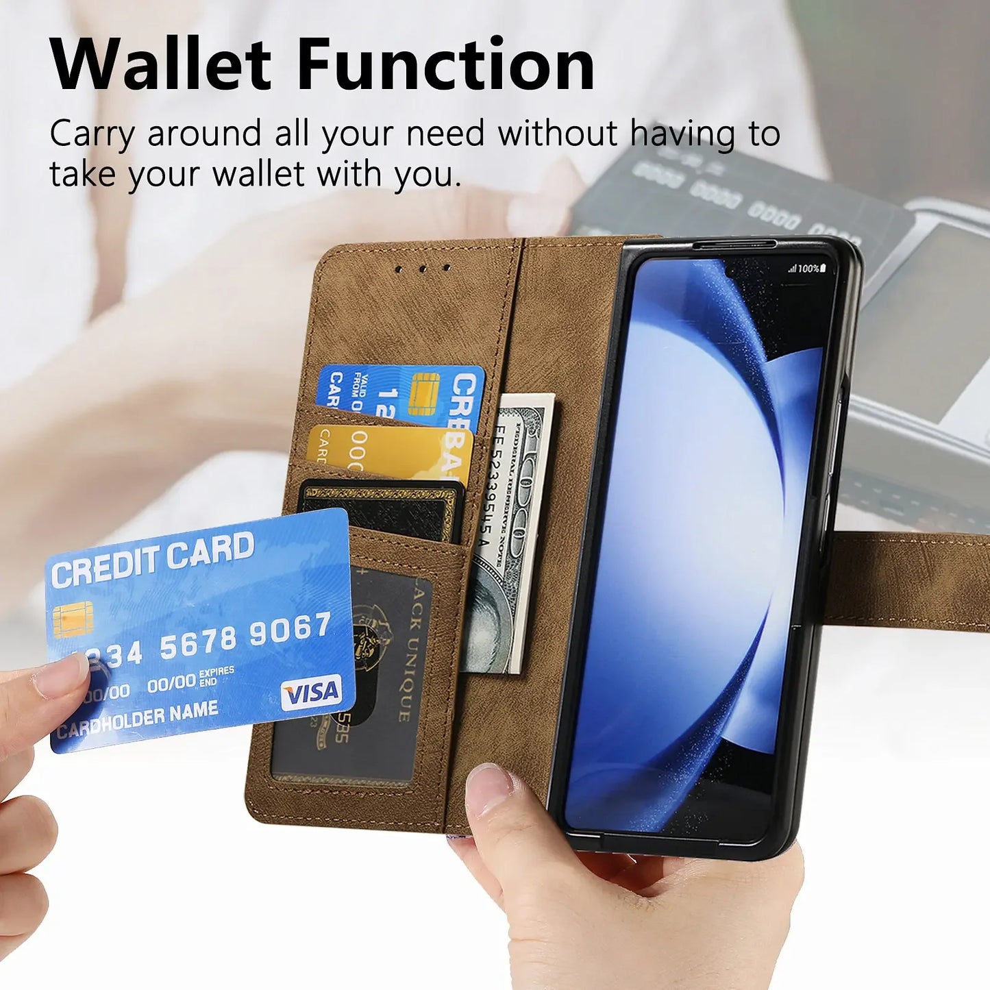 2 in 1 Magnetic Zipper Cards Solt Wallet Leather Case For Samsung Galaxy Z Fold 8 ultra 7 6 5  Wireless Charging Bag Purse Cover