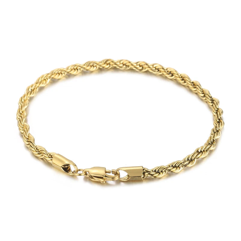 4/6/8mm Stainless Steel Bracelets For Men Women Gold Color Twisted Rope Link Chain Bracelets On the Hand Jewelry Gifts