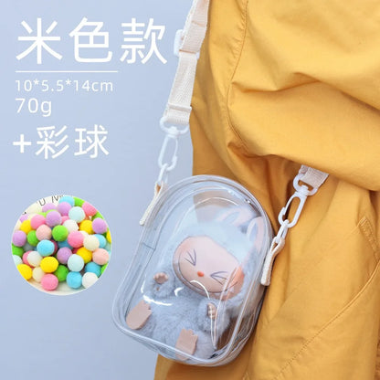 Labubu/SP Protect Case Labubu Sitting Party 15/17cm Cotton Doll Shoulder Pain Bag PVC Storage Bag Labubu Walk Bag Dustproof