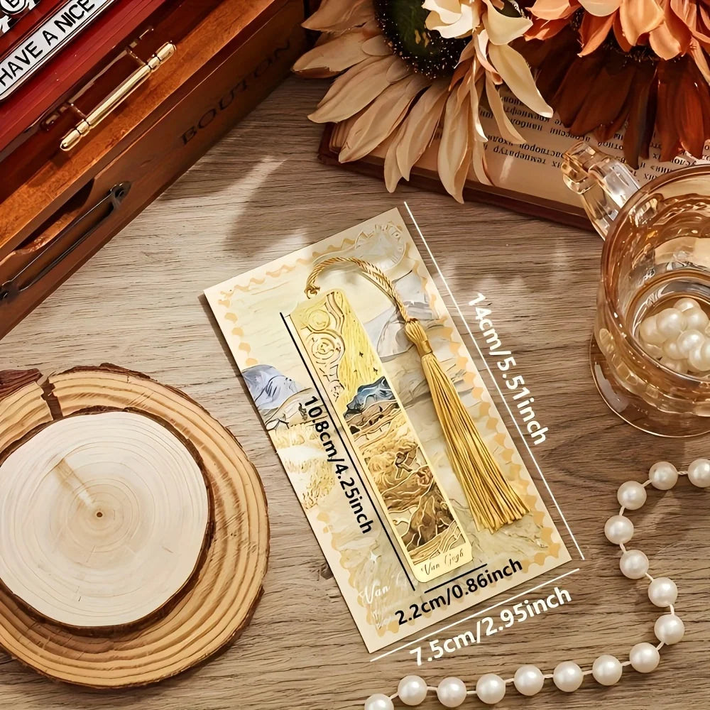 Vintage Oil Painting Metal Bookmarks - Hollow Hot Stamping Long Tassel Bookmarks - Stationery Gifts for Book Clubs, Book Lovers,