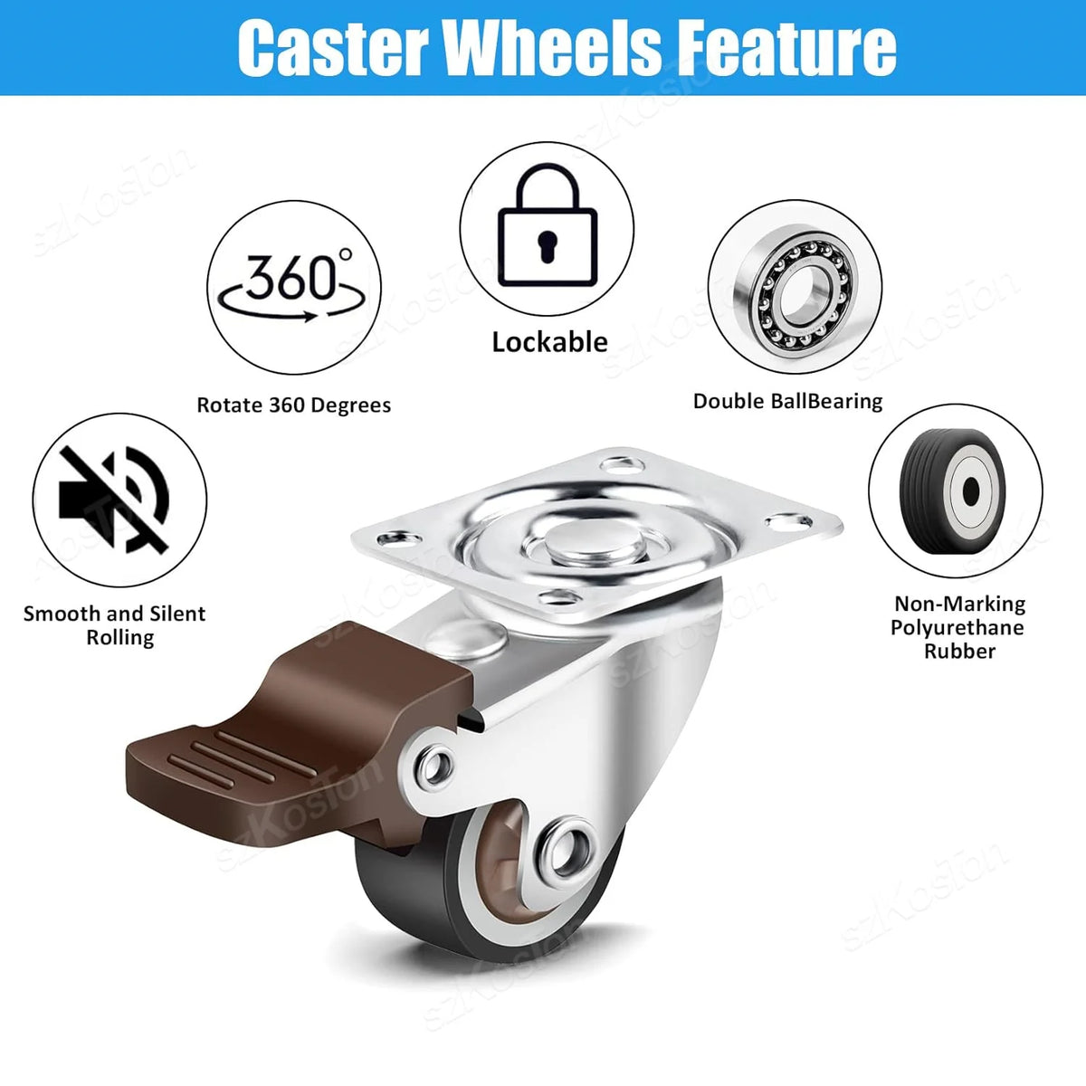 1-2 inch Casters Set of 4 Rubber Small Caster Wheels for Heavy Duty Furniture Cabinets Mini Castors No Noise Smooth Swivel Wheel