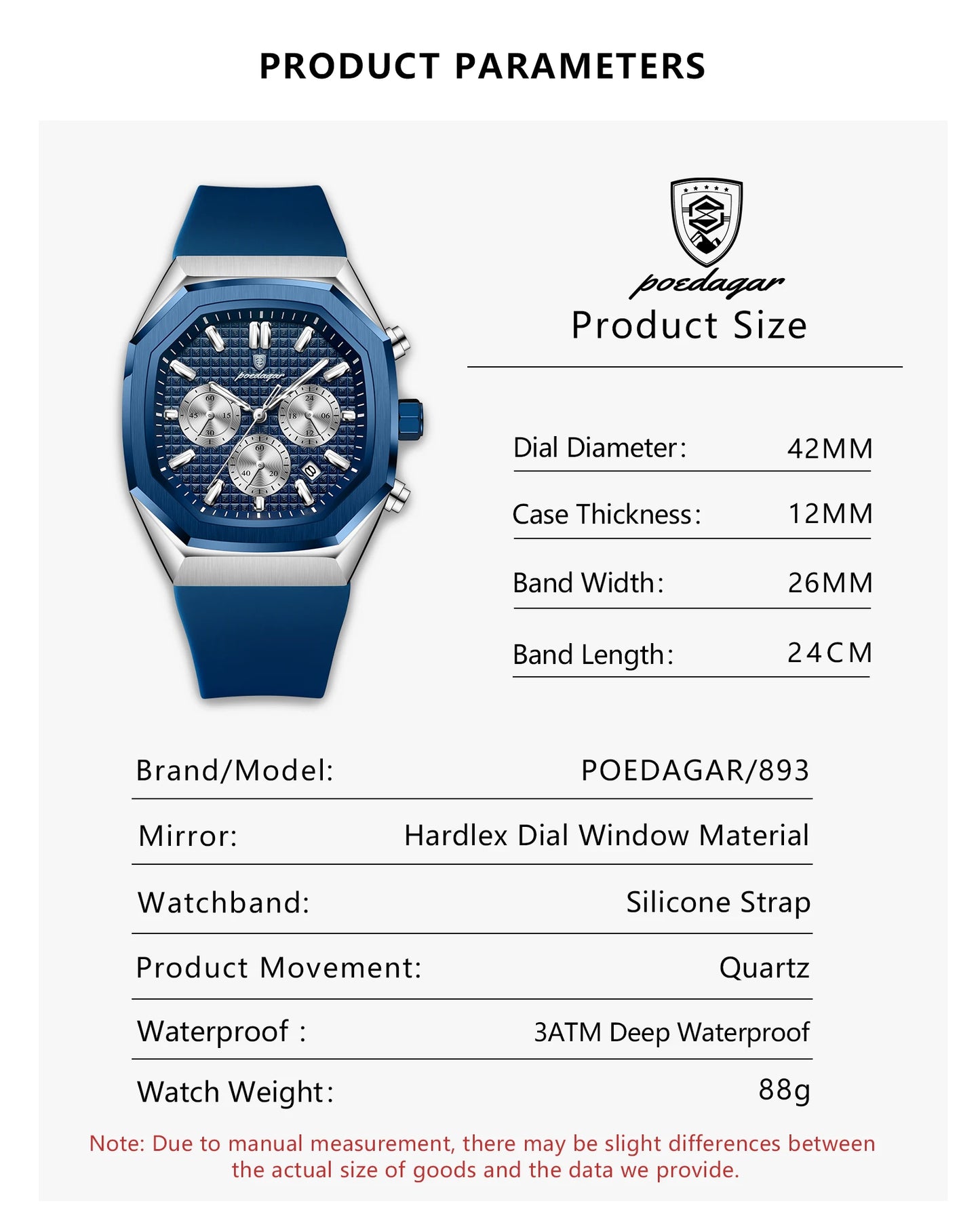 POEDAGAR Business Men's Watch Chronograph Date Silicone Strap Quartz Man Watch Waterproof Luminous Fashion Watches For Men Reloj