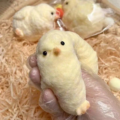 Simulated baby chick squeeze-able soft plush toy with slow rebound feature for stress relief and emotional healing
