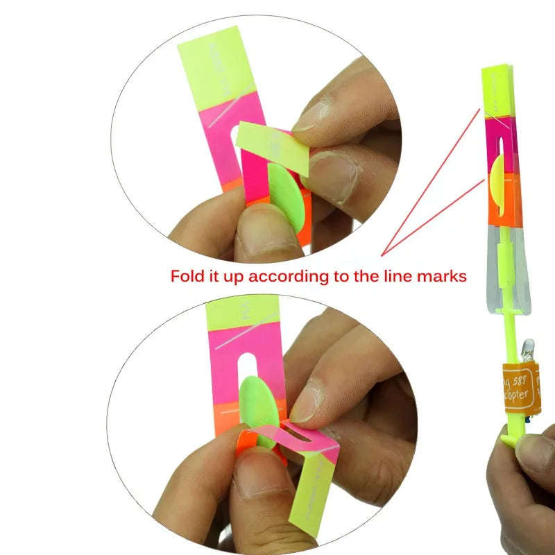 Outdoor Flash Rocket toy LED Lights Glowing Slingshot Rocket Helicopter Flying Toy kid's Party Fun Gift Rubber Band Ejector Toys