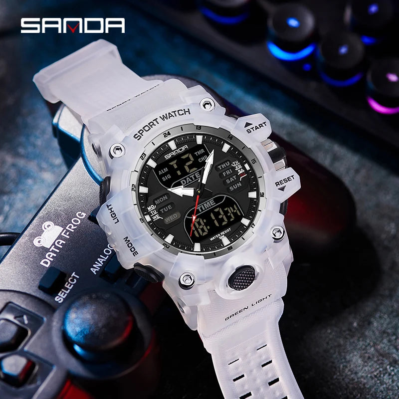 SANDA Outdoor Sports Military Mens Watch LED Digital Electron Quartz Male Wristwatch Dual Display Clock Men Relogio Masculino