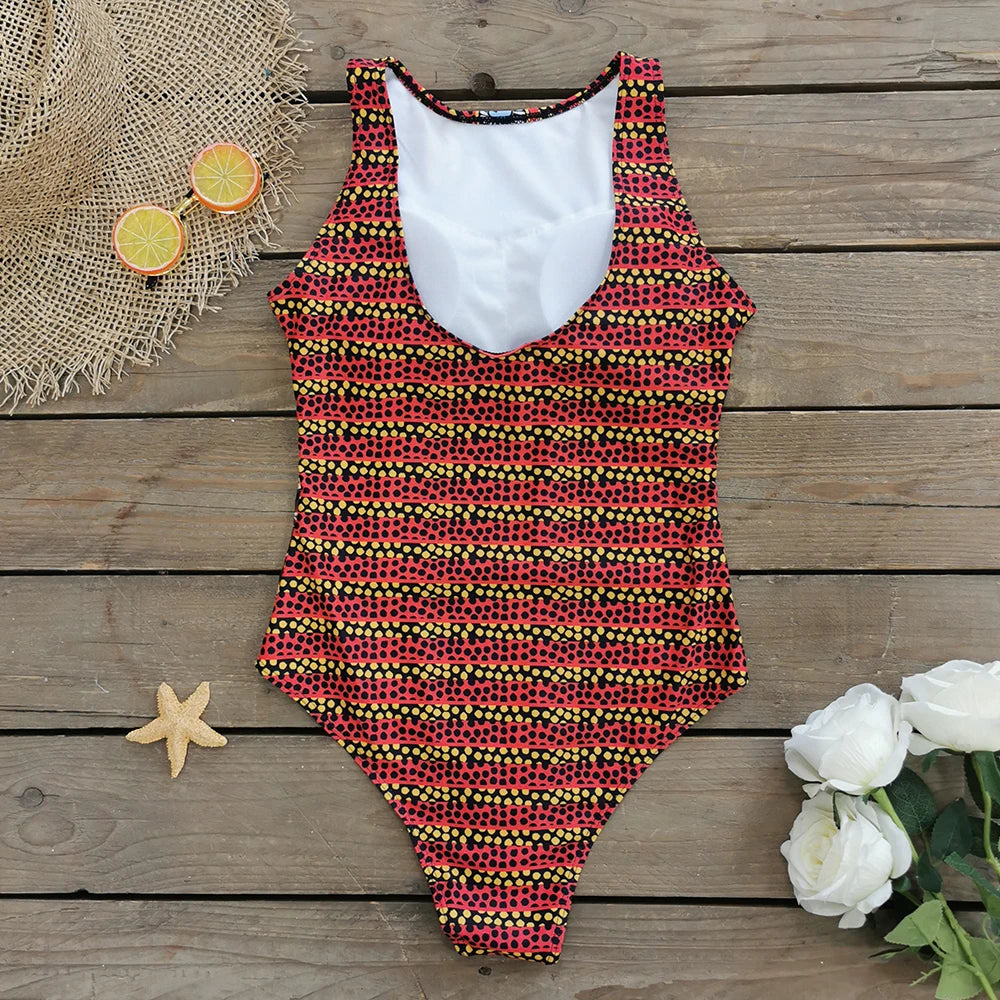 2026 New Printed One-piece Swimsuit Classic Printed Lace Up Swimsuit Women's Push Up Flower One-piece Suit Beach Wear For Female
