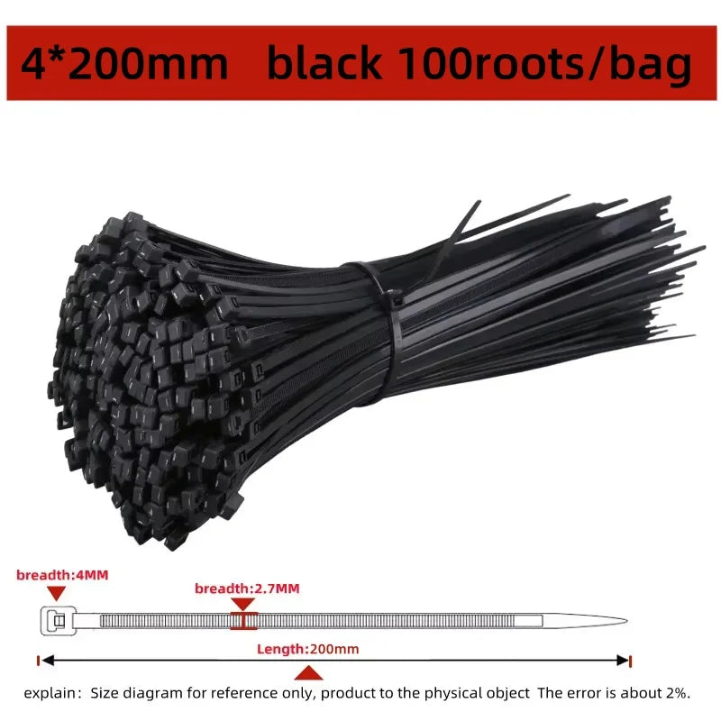 100pcs Black Cable Ties High Tensile Strength, Uv Resistant, Self-Locking For Home & Office Cord Management