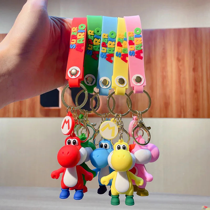 Super Mario Bros Keychain Anime Figure Toad Yoshi Car Decoration Backpack Pendant Accessories Kids