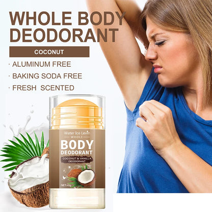 Coconut Body Deodorant Stick, Suitable for Both Men and Women, Moisturizing and Non-Frictional, Suitable for the Whole Body and Intimate Areas, a Travel Essential, for Daily Use | Natural Deodorant