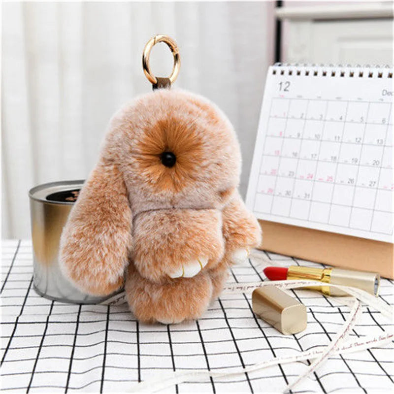 Cute Pluff Bunny Keychain Women Fur Pom Pom Angel Rabbit Key Ring Hare Plush Dolls Toy Girls Bag Car Key Pendant Kids Xmas Gift