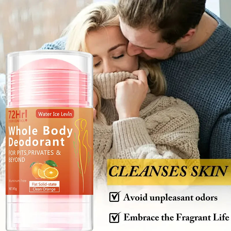 Full-Body Deodorant Stick, 45g - Aluminum-Free, Long-Lasting Freshness, Gentle Moisturizing with Orange Extract, Suitable for Both Men and Women, Portable for Daily Use and Travel