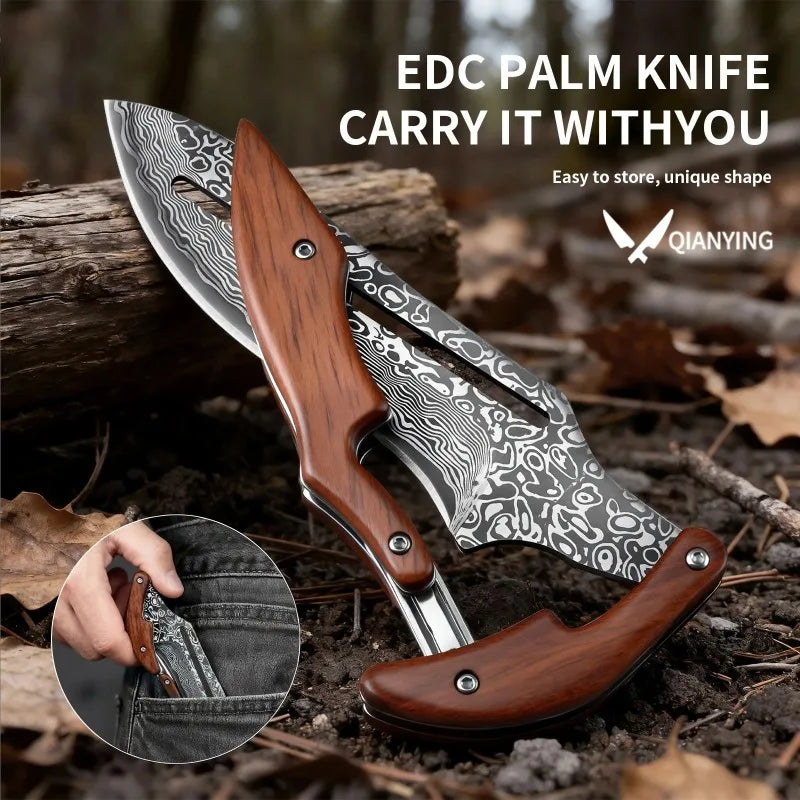 1PC Outdoor folding knife,Mechanical design, fixed blade; Wooden handle,EDC pocket knife,Fishing knife,Camping,Mountaine