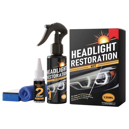Auto Headlight Restoration Liquid Kit, 2-Step Car Headlight Polishing Cleaning Agent Set for Yellowed/Oxidized Headlights Repair