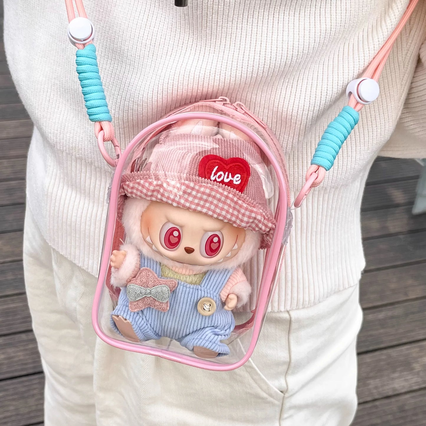 Labubu/SP Protect Case Labubu Sitting Party 15/17cm Cotton Doll Shoulder Pain Bag PVC Storage Bag Labubu Walk Bag Dustproof