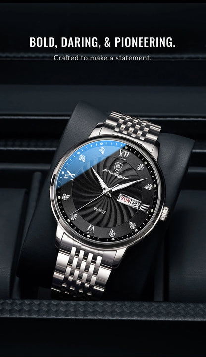 POEDAGAR Luxury Brand Man Watch Waterproof Luminous Date Week Men's Quartz Wristwatch Stainless Steel Fashion Sports Men Watches