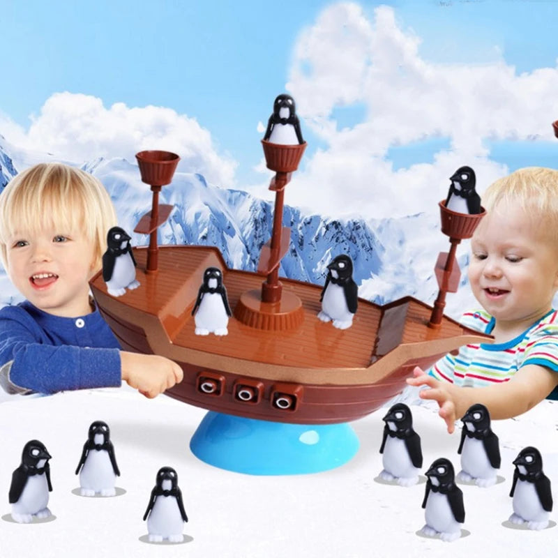 Pirate Boat Puzzle Desktop Game Toy Board Game Balance Penguin Pirate Ship for Parent-child Interaction Birthday Gift