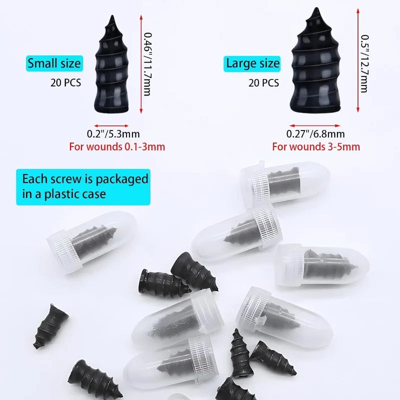 Tire Repair Rubber Nail,40PCS Tire Repair Rubber Screws Fast Tyre Self-Service Tool,Electromobile Tire Puncture Repair for Car