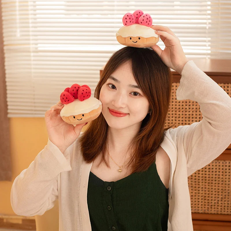 Kawaii Cartoon Hot Cake Plush Doll High Quality Soft Stuffed Fruit Strawberry Wedding Cake Simulation Food Plush Toy Home Decor