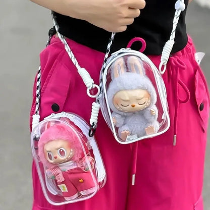 Labubu/SP Protect Case Labubu Sitting Party 15/17cm Cotton Doll Shoulder Pain Bag PVC Storage Bag Labubu Walk Bag Dustproof
