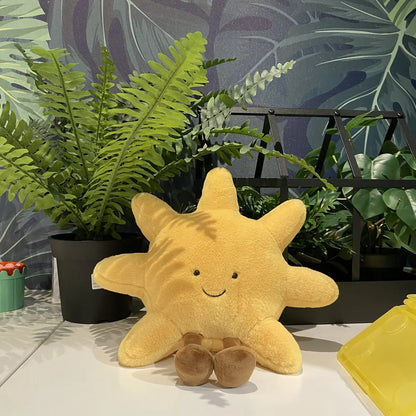 Adorable Smile Face White Moon Yellow Sun Plushie Stuffed Cute Cartoon Weather Plush Toy for Kid Bedroom Decor Sofa Throw Pillow