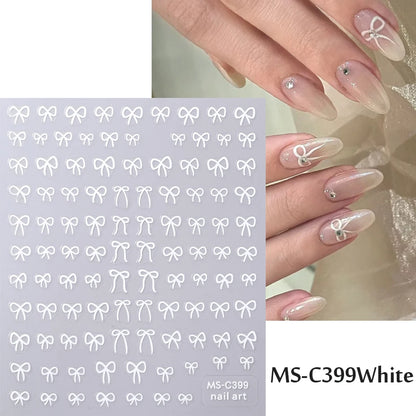 1/2pcs Black White Pink Mini Bowknot Design Nail Art Sticker Self Adhesive Lace Ribbons Bow Butterfly Decals Nail Art Decoration