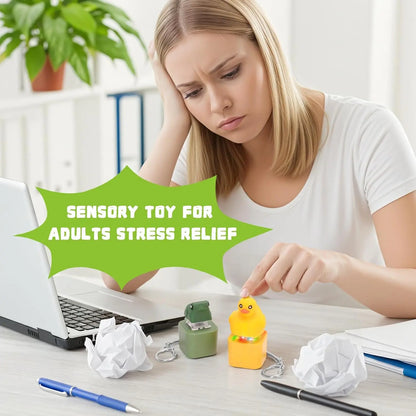 Rechargeable Duck Frog Fidget Clicker Keychain with LED Light, Sensory Toy for Adults Stress Relief Anxiety (Yellow&Green, 2P)
