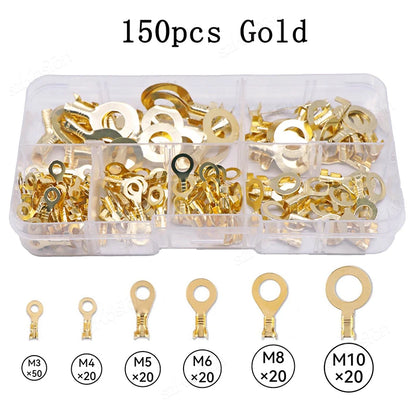 150/300/540Pcs M3/M4/M5/M6/M8/M10 Ring Lugs Eyes Copper Crimp Terminals Cable Lug Wire Connection Non Insulated Assortment Kit