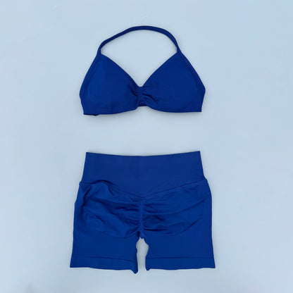 2 Piece Sports Gym Set Strappy Bra Yoga Underwear Short Sport Leggings Bicycle Running Sportswear Woman Seamless Yoga Set